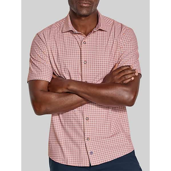 Johnston & Murphy Men's XC+ Motion Regular Fit Short‑Sleeve Shirt Orange - Size: Medium