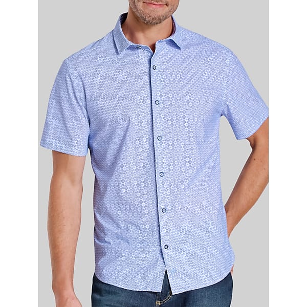 Johnston & Murphy Men's XC+ Motion Regular Fit Short‑Sleeve Shirt Blue - Size: Large