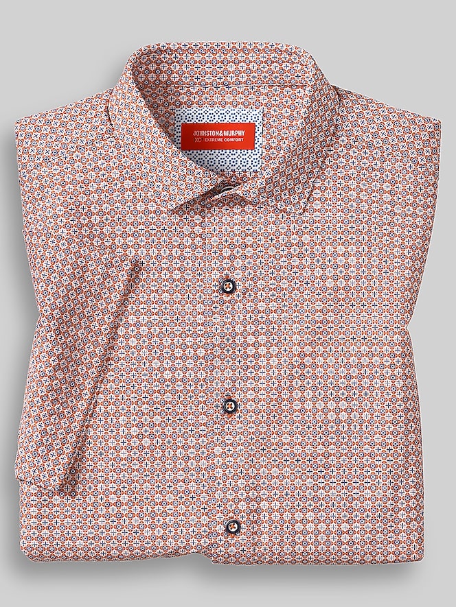 Johnston &Amp; Murphy Regular Fit XC+ Motion Short Sleeve Print Knit Shirt