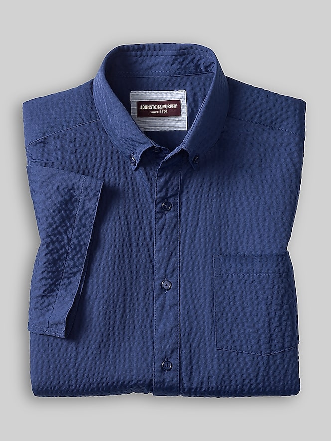 Johnston &Amp; Murphy Regular Fit Leland Seersucker Short Sleeve Button Up Shirt