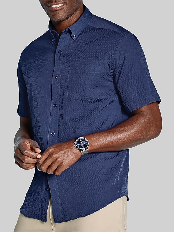 Johnston &Amp; Murphy Regular Fit Leland Seersucker Short Sleeve Button Up Shirt