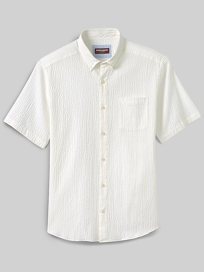 Johnston &Amp; Murphy Regular Fit Leland Seersucker Short Sleeve Button Up Shirt, White - Image 2 of 3