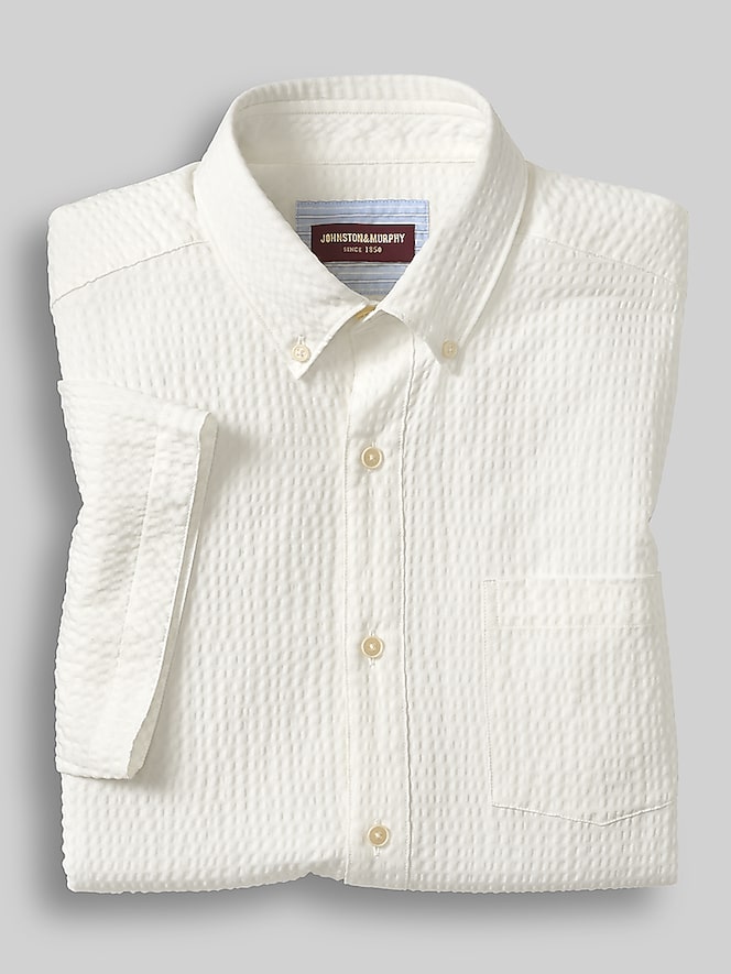 Johnston &Amp; Murphy Regular Fit Leland Seersucker Short Sleeve Button Up Shirt, White - Image 3 of 3