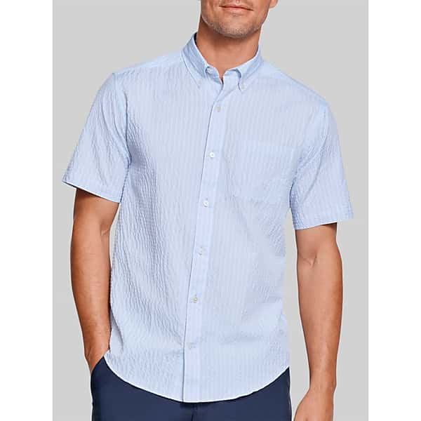 Johnston & Murphy Men's Leland Seersucker Short Sleeve Button Up Shirt Navy - Size: XL