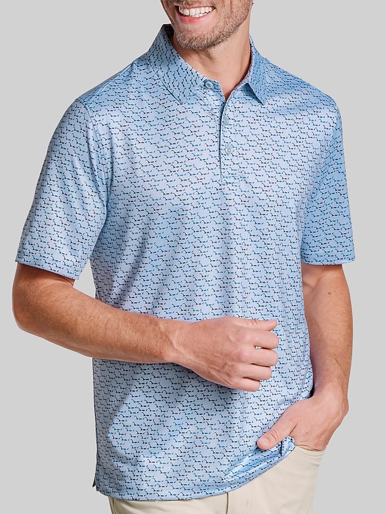 Johnston & Murphy Men's XC Ace Performance Polo - Light Blue Water Monster - Size XL - Regular