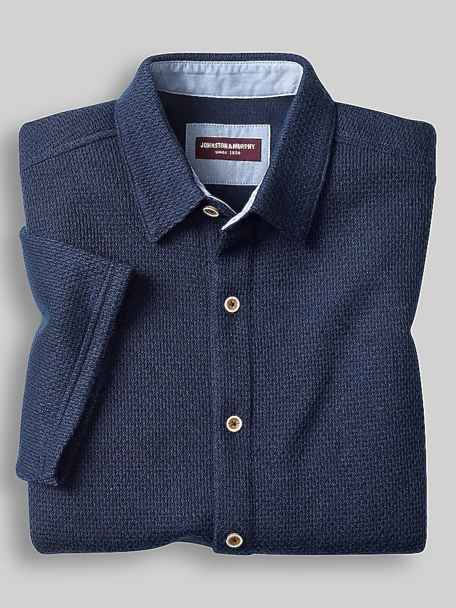 Johnston &Amp; Murphy Regular Fit Linden Textured Short Sleeve Button Up Shirt