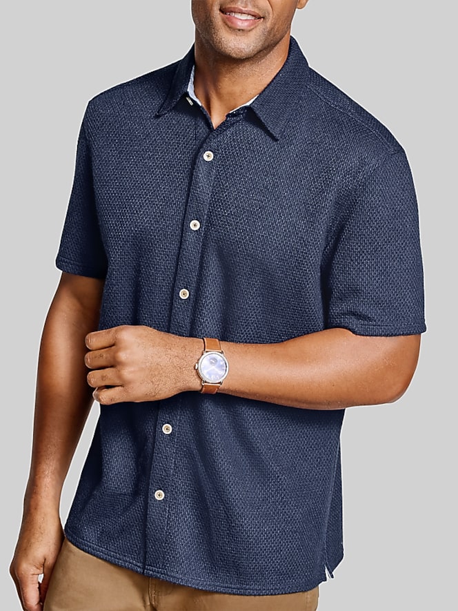 Johnston &Amp; Murphy Regular Fit Linden Textured Short Sleeve Button Up Shirt
