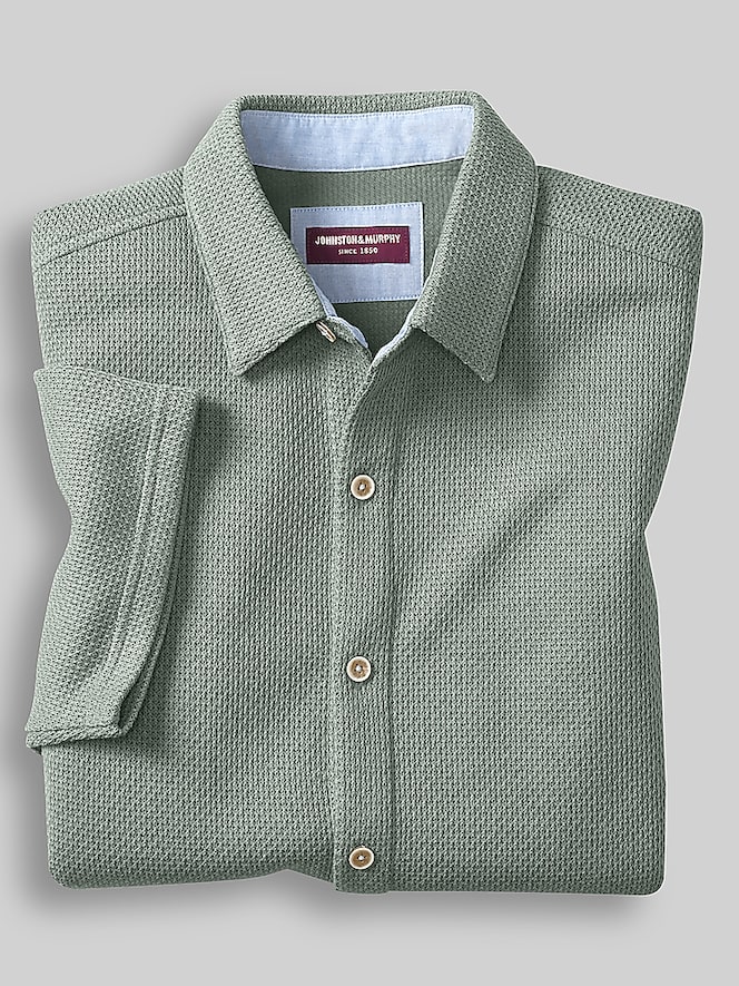 Johnston &Amp; Murphy Regular Fit Linden Textured Short Sleeve Button Up Shirt