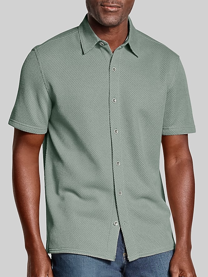 Johnston &Amp; Murphy Regular Fit Linden Textured Short Sleeve Button Up Shirt