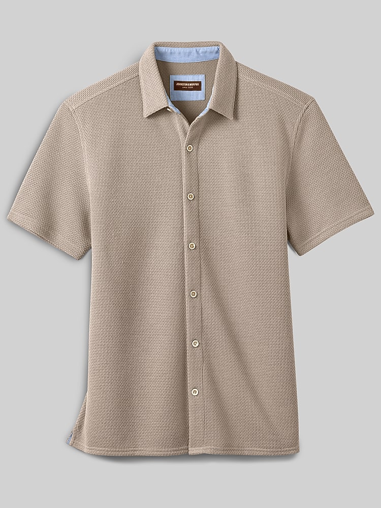 Johnston & Murphy Regular Fit Linden Textured Short Sleeve Button