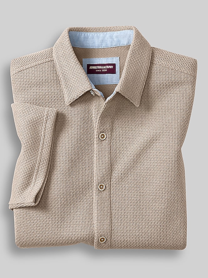 Johnston &Amp; Murphy Regular Fit Linden Textured Short Sleeve Button Up Shirt