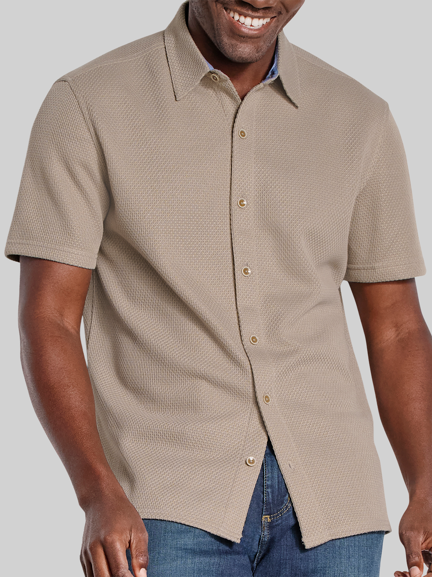 Johnston & Murphy Regular Fit Linden Textured Short Sleeve Button