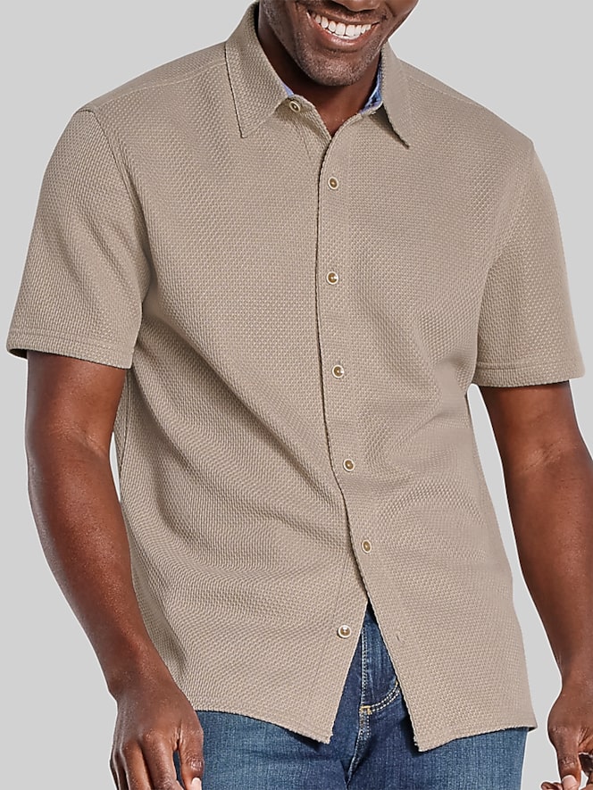 Johnston &Amp; Murphy Regular Fit Linden Textured Short Sleeve Button Up Shirt