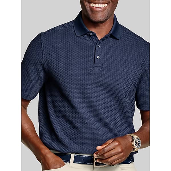 Johnston & Murphy Big & Tall Men's Regular Fit Tilson Textured Weave Polo Navy - Size: XXL