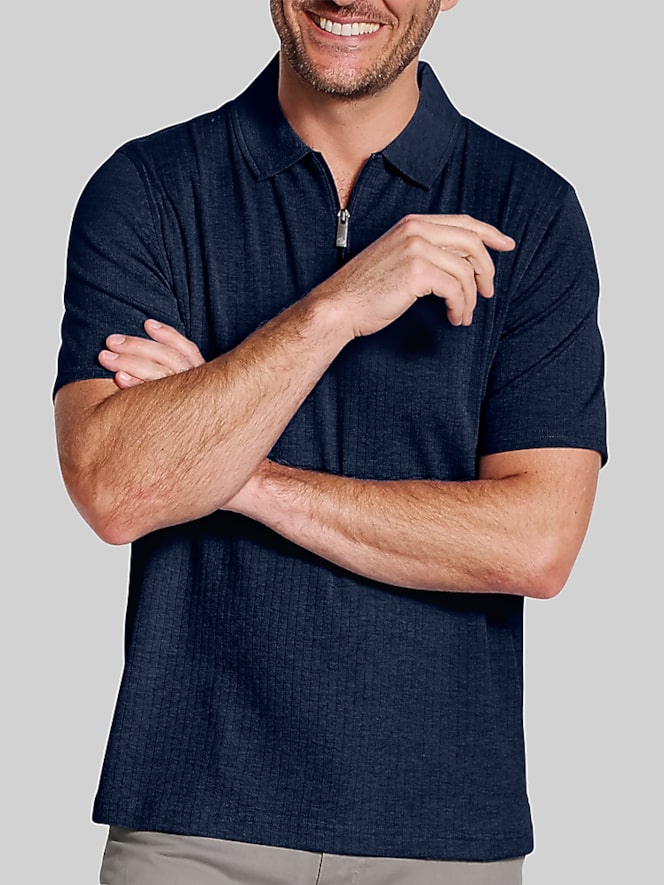 Johnston &Amp; Murphy Regular Fit Finn 4-Way Stretch Ribbed Zip Polo