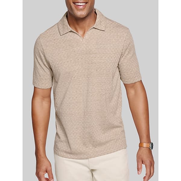Johnston & Murphy Men's Regular Fit Sedona 4-Way V‑Neck Polo Tan - Size: XL