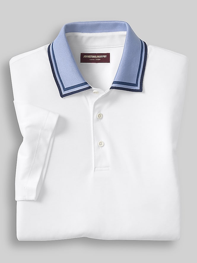 Johnston &Amp; Murphy Regular Fit Tipped Collar Polo, White - Image 3 of 3