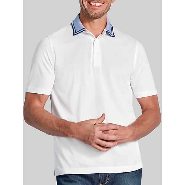 Johnston & Murphy Big & Tall Men's Regular Fit Tipped Collar Polo White - Size: 3XL