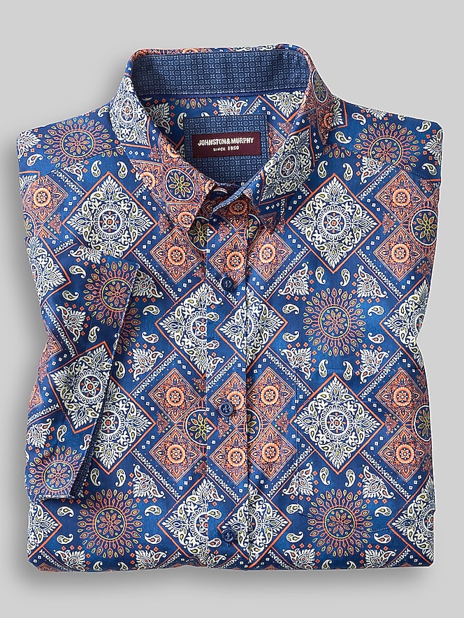 Johnston &Amp; Murphy Regular Fit Logan Printed Short Sleeve Button Up Shirt