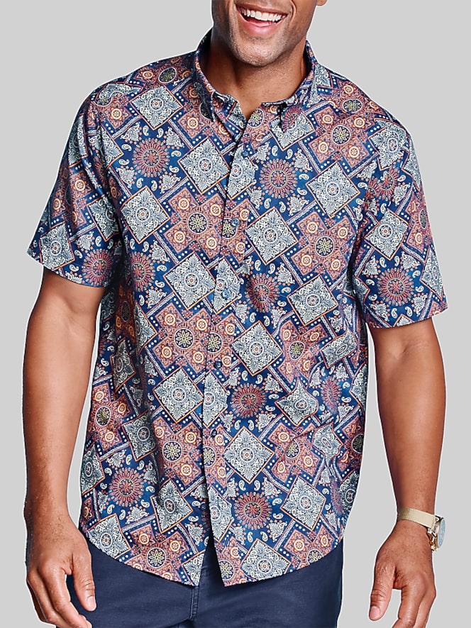 Johnston &Amp; Murphy Regular Fit Logan Printed Short Sleeve Button Up Shirt