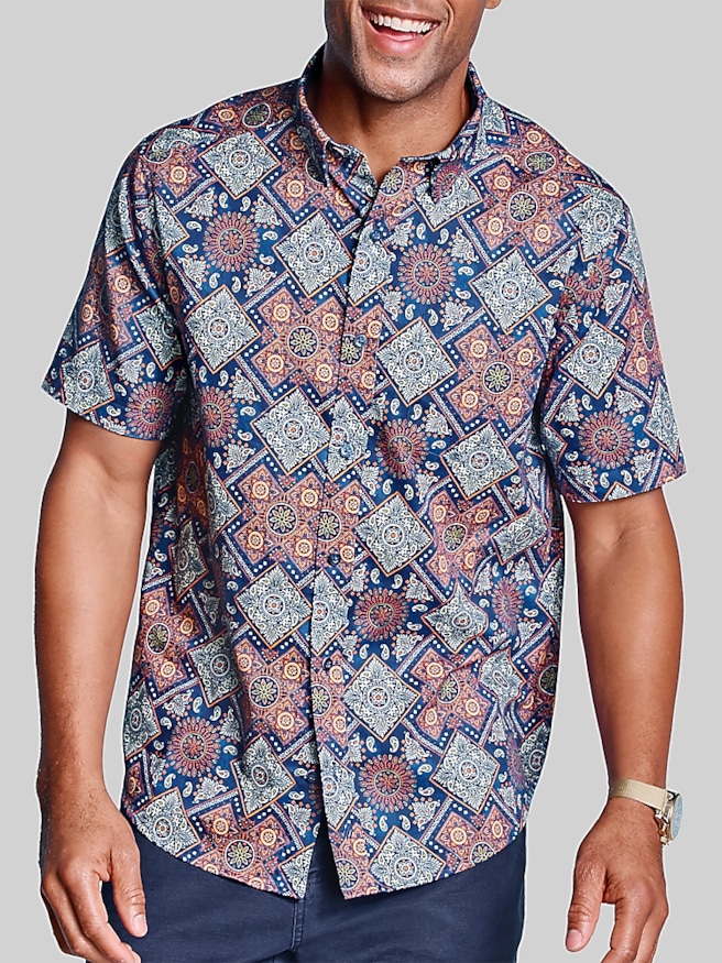 Big & Tall Men's Regular Fit Logan Printed Short Sleeve Button Up Shirt