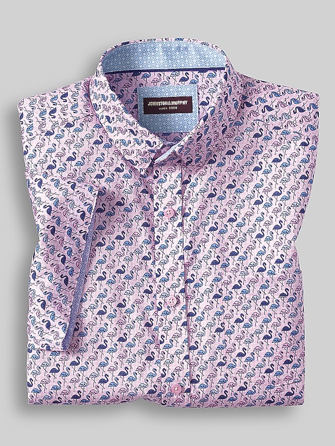 Johnston &Amp; Murphy Regular Fit Logan Printed Short Sleeve Button Up Shirt, Pink - Image 3 of 3