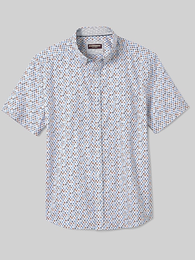Johnston &Amp; Murphy Regular Fit Logan Printed Short Sleeve Button Up Shirt, Blue Multi - Image 2 of 3