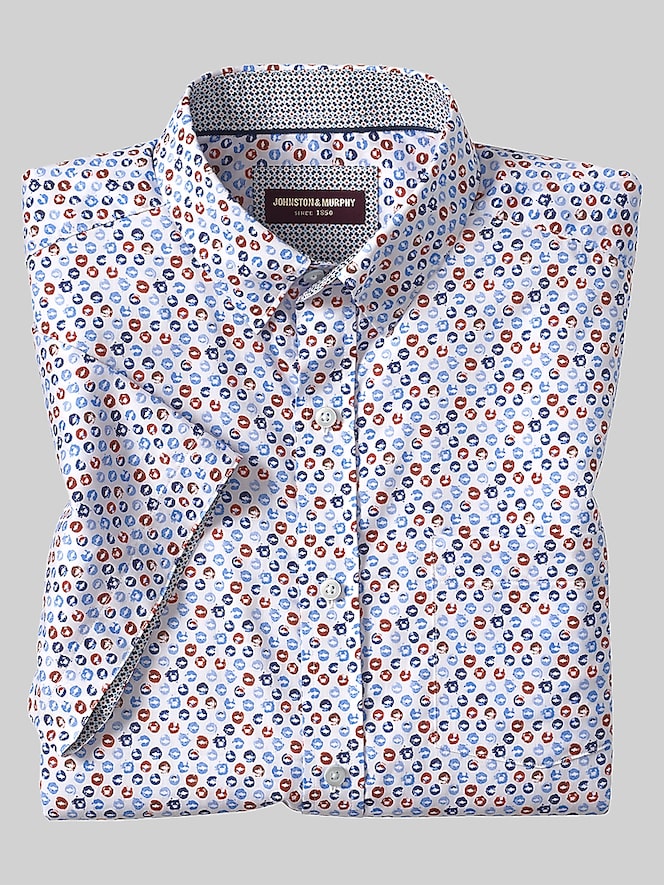 Johnston &Amp; Murphy Regular Fit Logan Printed Short Sleeve Button Up Shirt, Blue Multi - Image 3 of 3