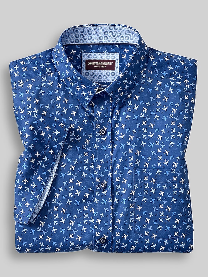 Johnston &Amp; Murphy Regular Fit Logan Printed Short Sleeve Button Up Shirt