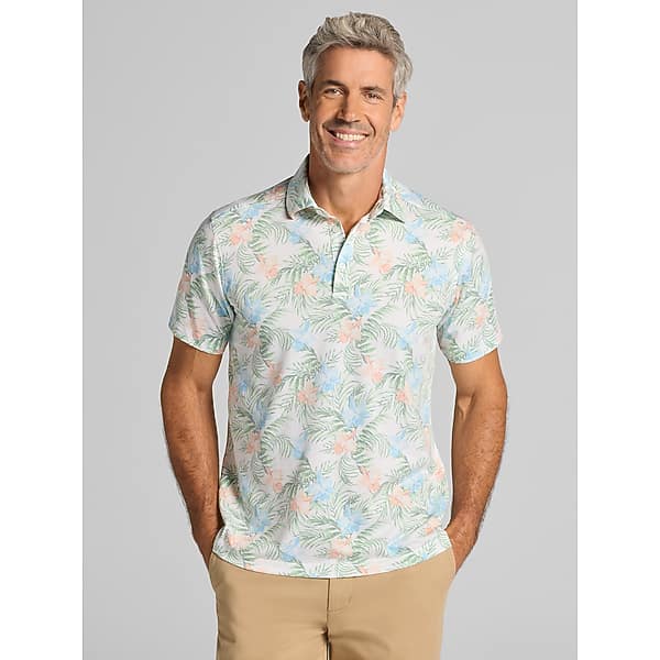 Joseph Abboud Big & Tall Men's Modern Fit Tropical Floral Resort Polo White - Size: 3XLT