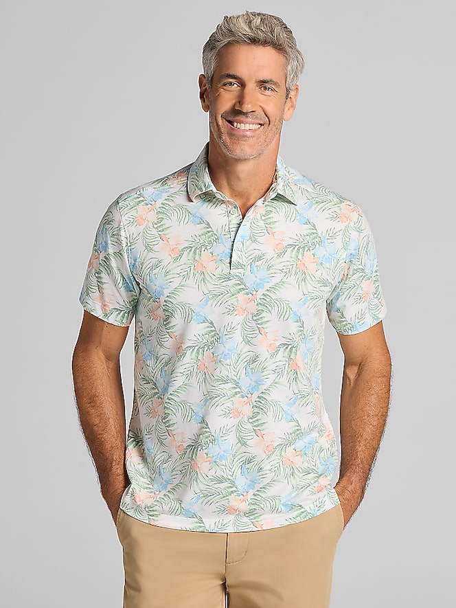Joseph Abboud Modern Fit Tropical Floral Resort Polo