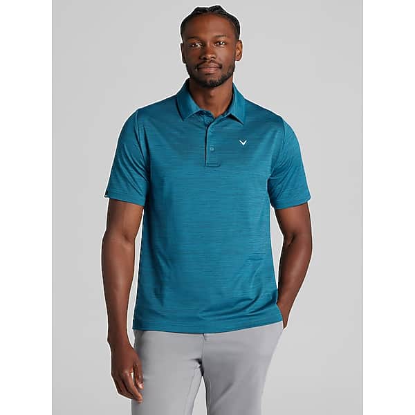 Callaway Big & Tall Men's Regular Fit Heathered Jacquard Polo Blue Coral Heather - Size: XXL