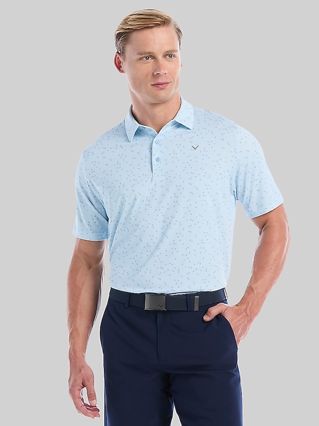 Callaway Regular Fit Chevron Gingham Printed Polo Cerulean