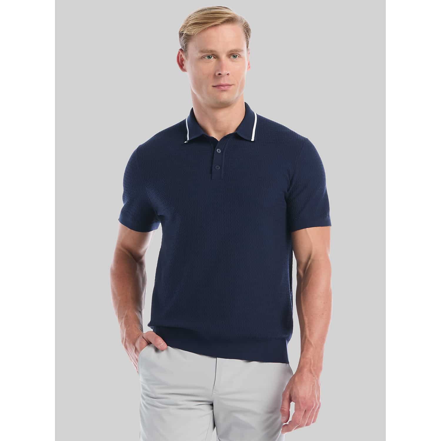 Callaway Men's Regular Fit Textured Sweater Polo in Peacoat Blue – Short-Sleeve Golf Shirt, Size Small