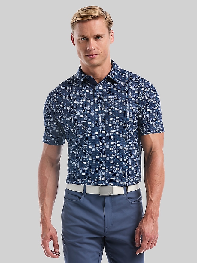 Callaway Regular Fit All Weather Statement Print Golf Polo Peacoat