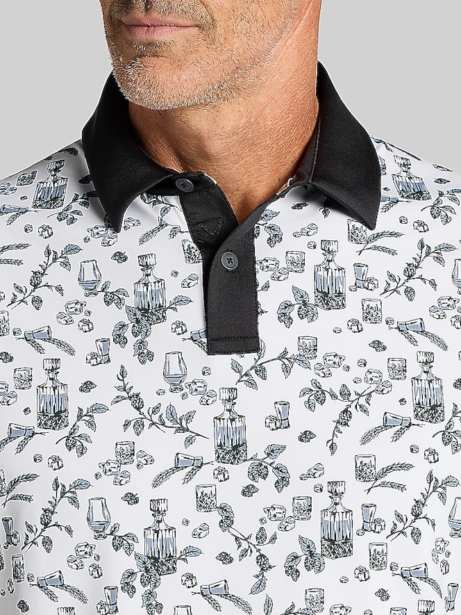 Callaway Regular Fit Whisky Toile Print Polo, Bright White - Image 2 of 4