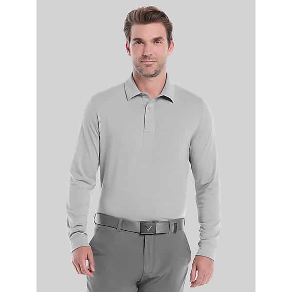 Callaway Big & Tall Men's Regular Fit Long Sleeve Soft Touch Polo Concrete - Size: 3XL