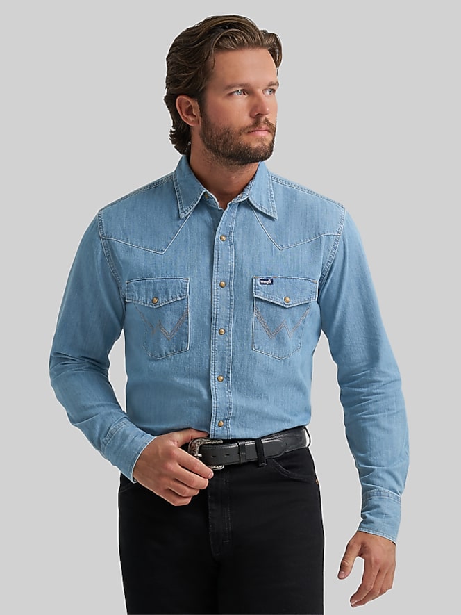 Wrangler Modern Fit Denim Western Button Up Shirt
