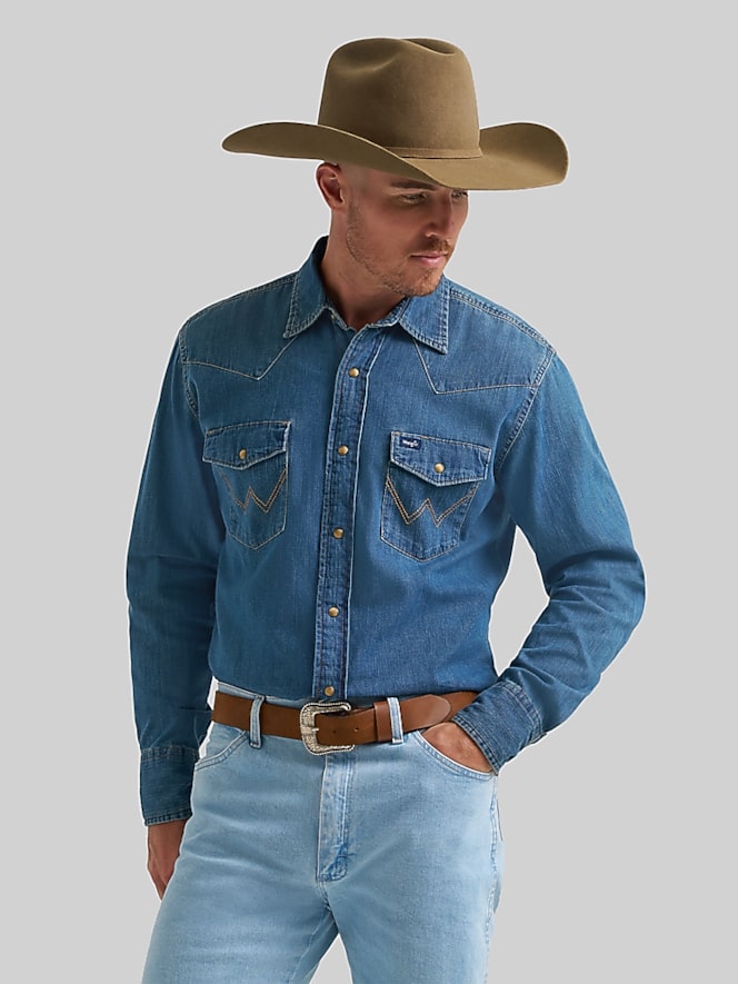 Wrangler Modern Fit Denim Western Button Up Shirt