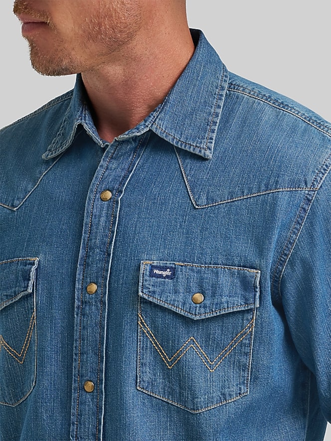 Wrangler Modern Fit Denim Western Button Up Shirt