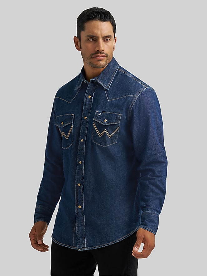Wrangler Modern Fit Denim Western Button Up Shirt