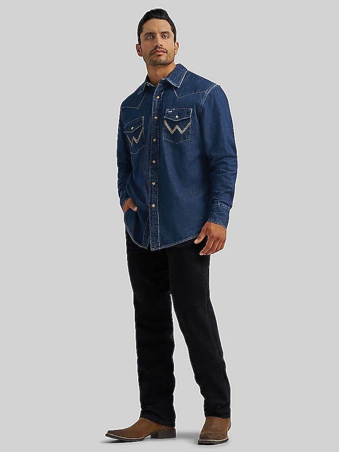 Wrangler Modern Fit Denim Western Button Up Shirt