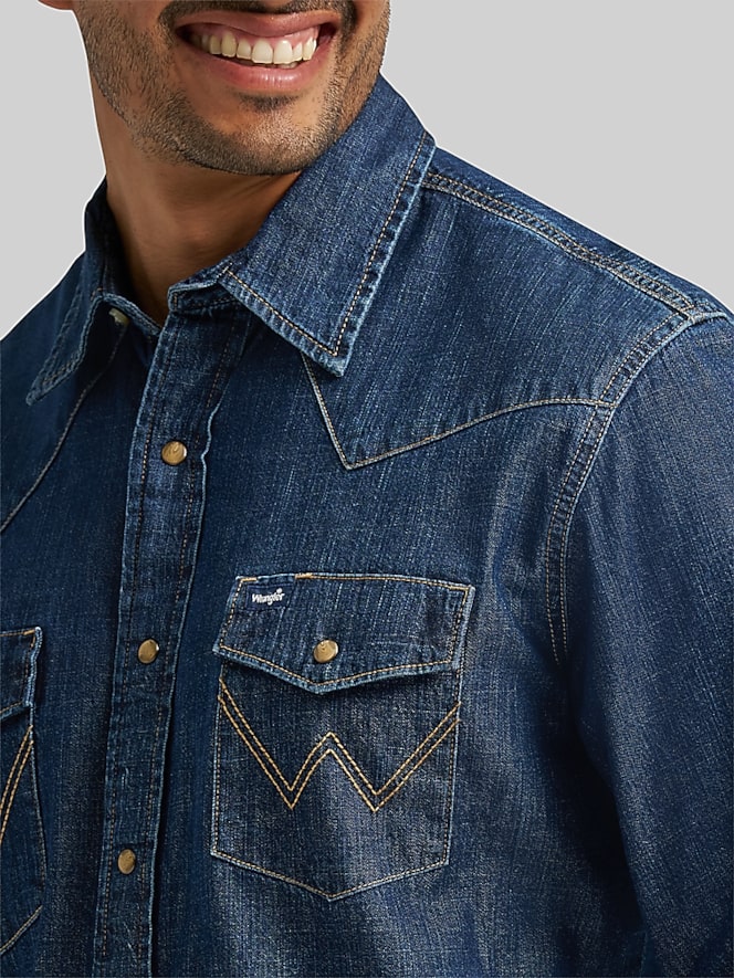 Wrangler Modern Fit Denim Western Button Up Shirt