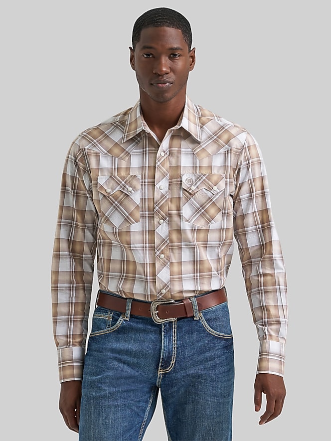 Wrangler Modern Fit Plaid Western Button Up Shirt