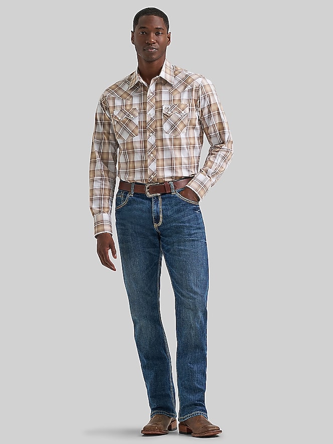 Wrangler Modern Fit Plaid Western Button Up Shirt