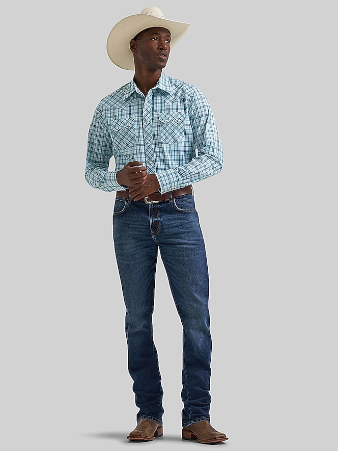 Wrangler Modern Fit Plaid Western Button Up Shirt