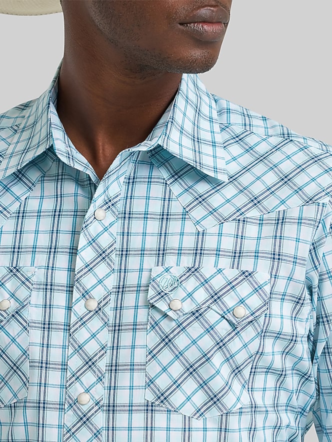 Wrangler Modern Fit Plaid Western Button Up Shirt