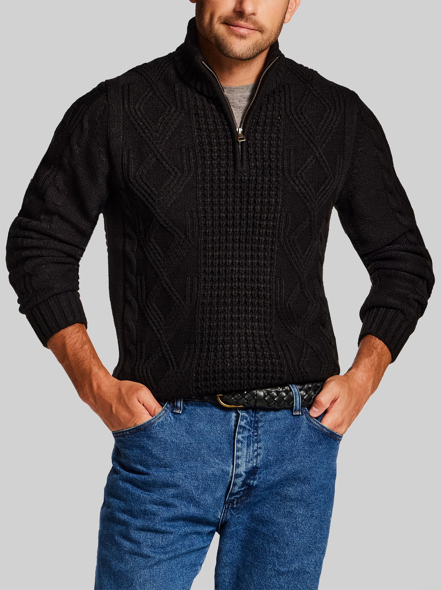 Chunky Cable Knit Quarter Zip Sweater
