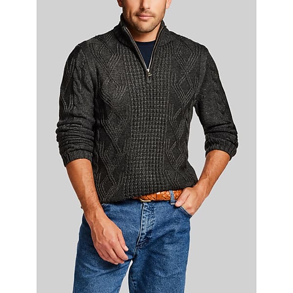Weatherproof Vintage Men's Chunky Cable Knit Quarter Zip Sweater Charcoal - Size: Small