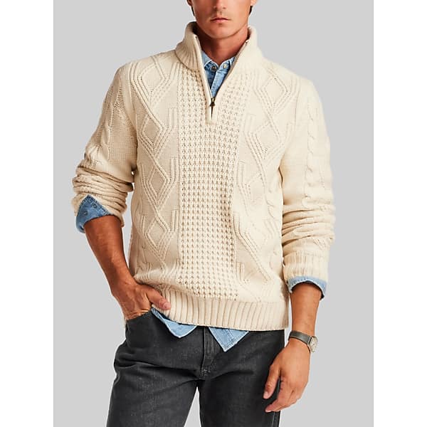 Weatherproof Vintage Men's Chunky Cable Knit Quarter Zip Sweater Ecru - Size: Large